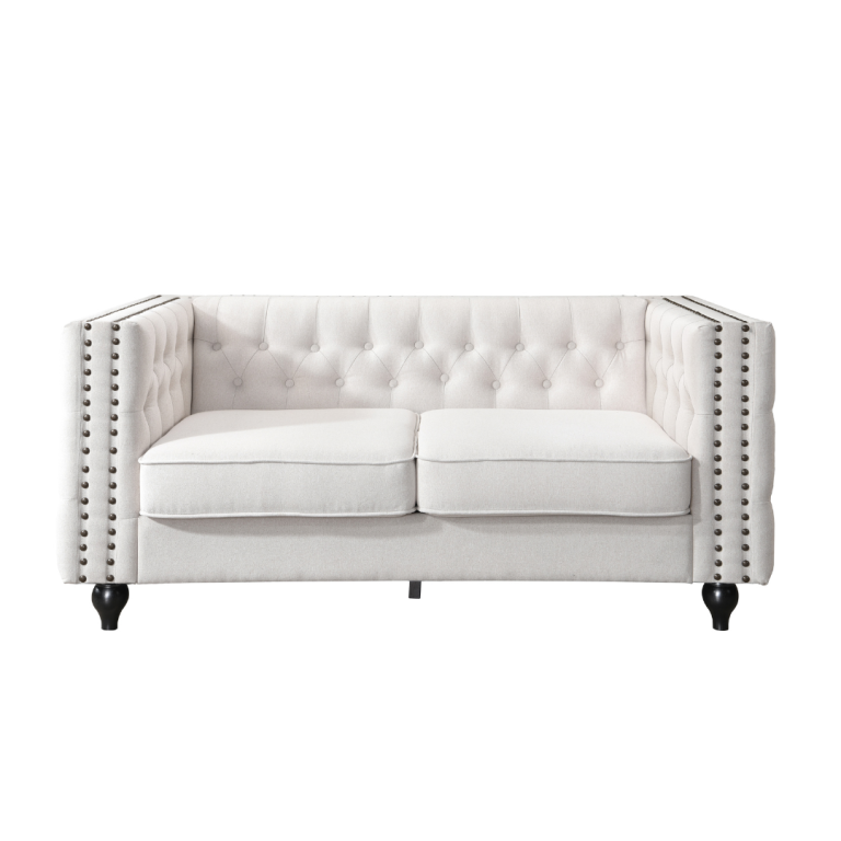 Mayfair 2 Seater Tufted Sofa Natural Fabric