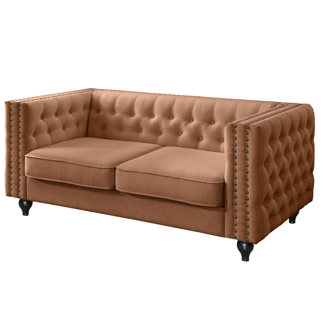 Mayfair 3 Seater Tufted Sofa Tan Faux Leather