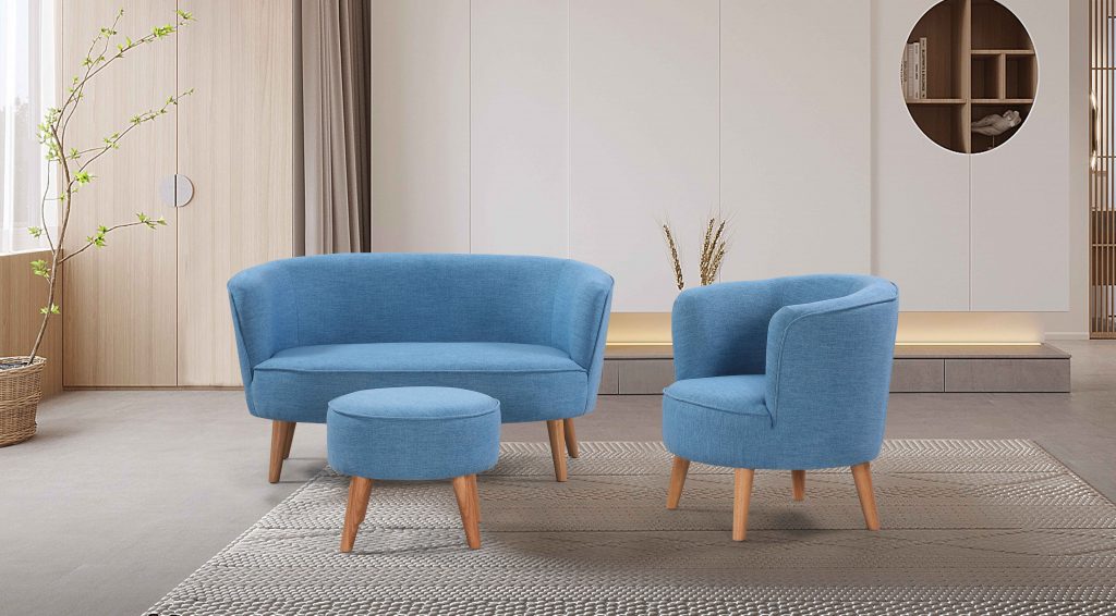 Stamford Foot Stool upholstered in ‘Fiesta’ Sky Fabric